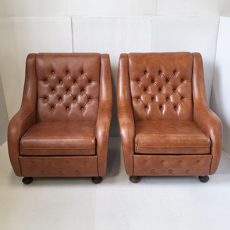 Paar bruine vintage fauteuils, 1970