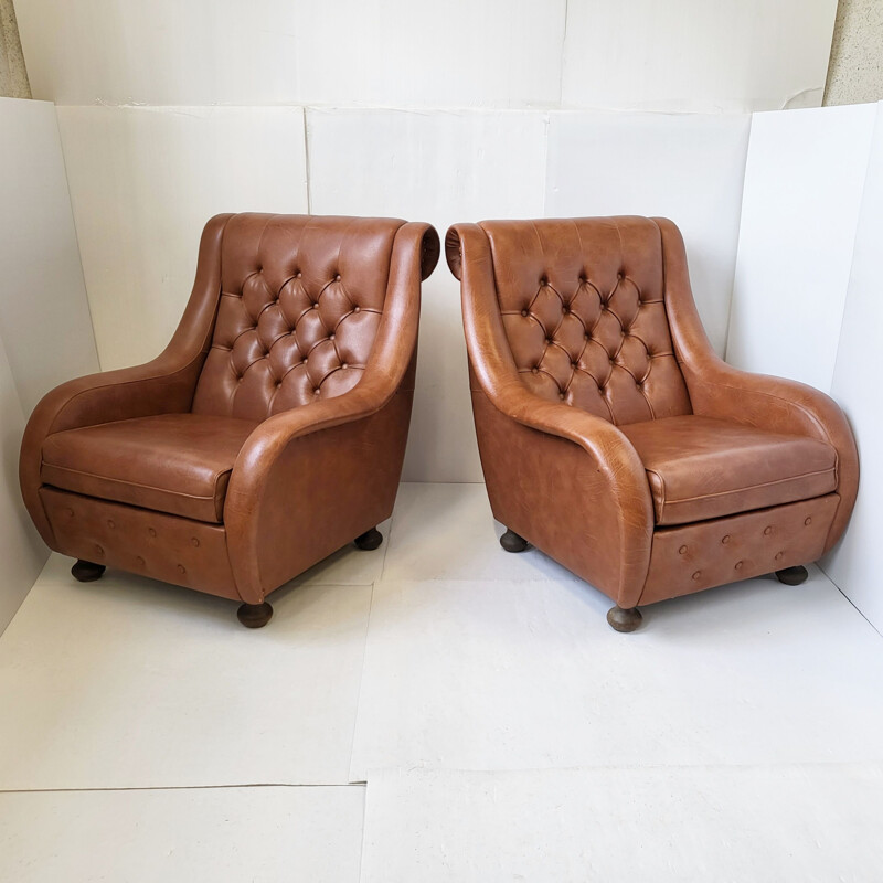 Pair of vintage brown armchairs, 1970