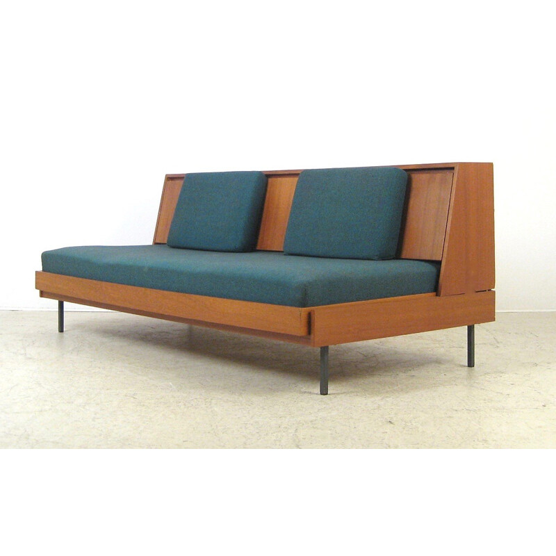 Daybed vintage en teck et tissu bleu - 1960