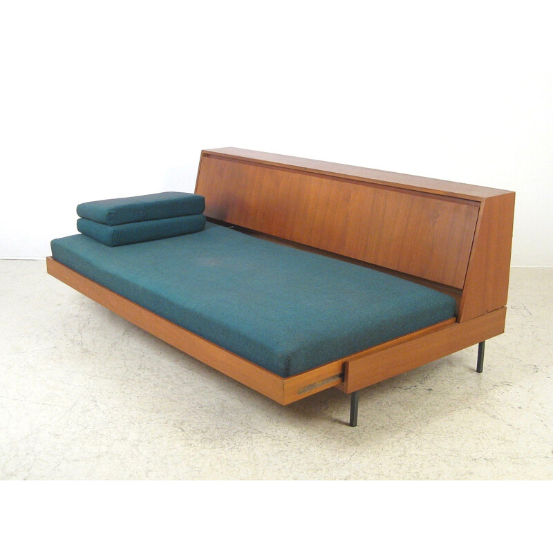 Daybed in blue fabric and teak - 1960s