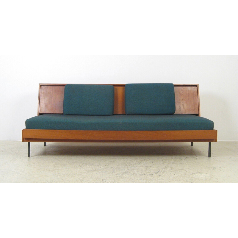 Daybed in blue fabric and teak - 1960s