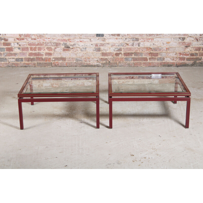 Pair of vintage beveled glass tables by Pierre Vandel, France 1970