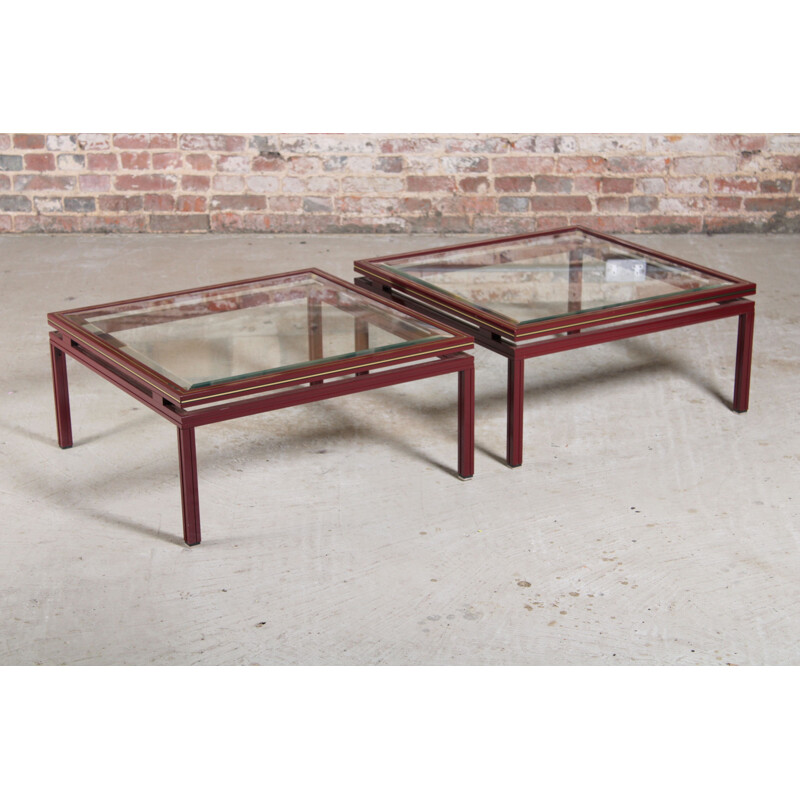 Pair of vintage beveled glass tables by Pierre Vandel, France 1970