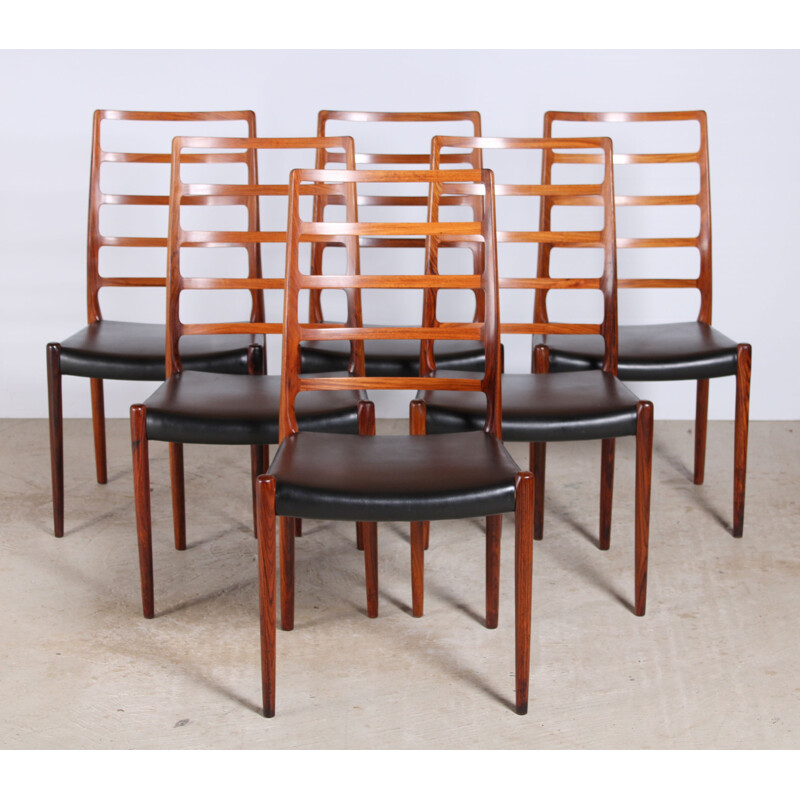 Set of 6 vintage Danish rosewood chairs by Niels O. Møller for J.L. Møller, 1960s