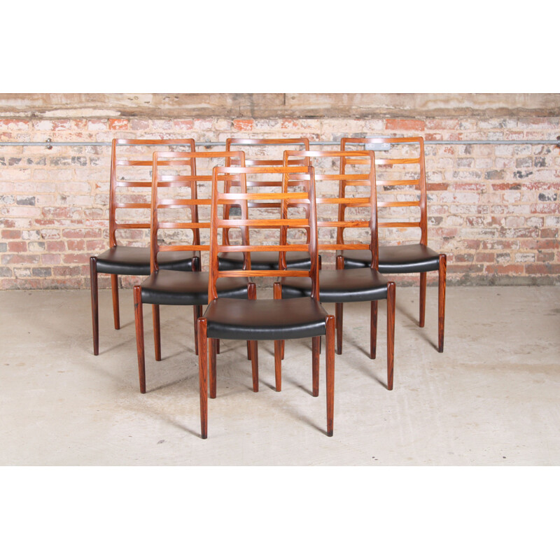 Set of 6 vintage Danish rosewood chairs by Niels O. Møller for J.L. Møller, 1960s