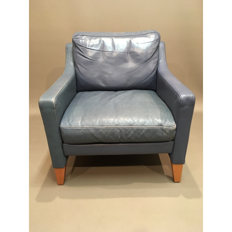 Armchair in blue leather - 1970s