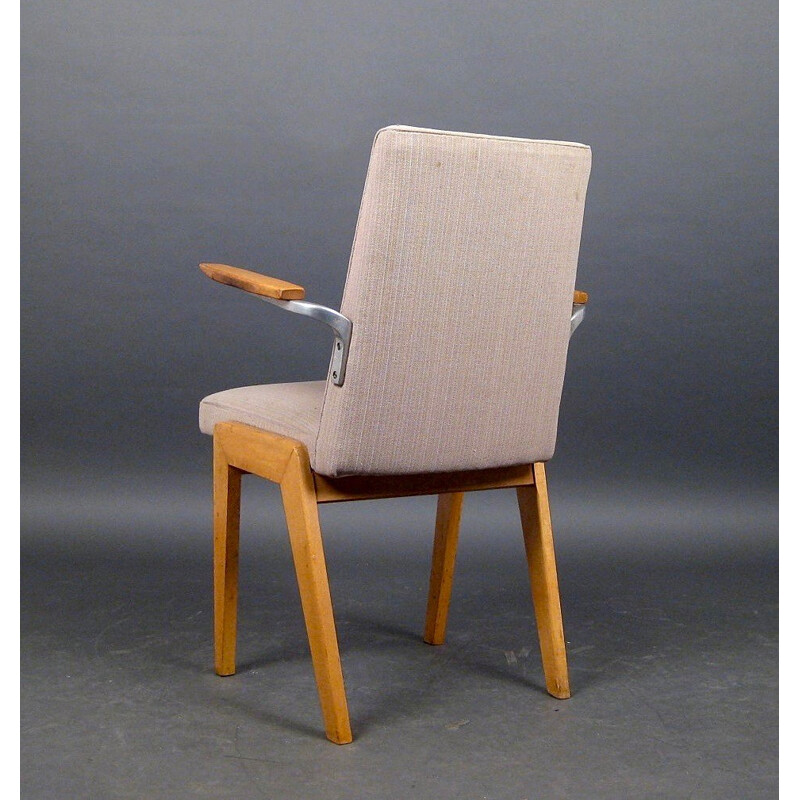 French armchair in oak and beige fabric - 1950s