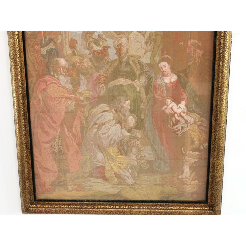 Marco de tapiz vintage "Adoración de los Reyes Magos" en madera de Peter Paul Rubens, Inglés