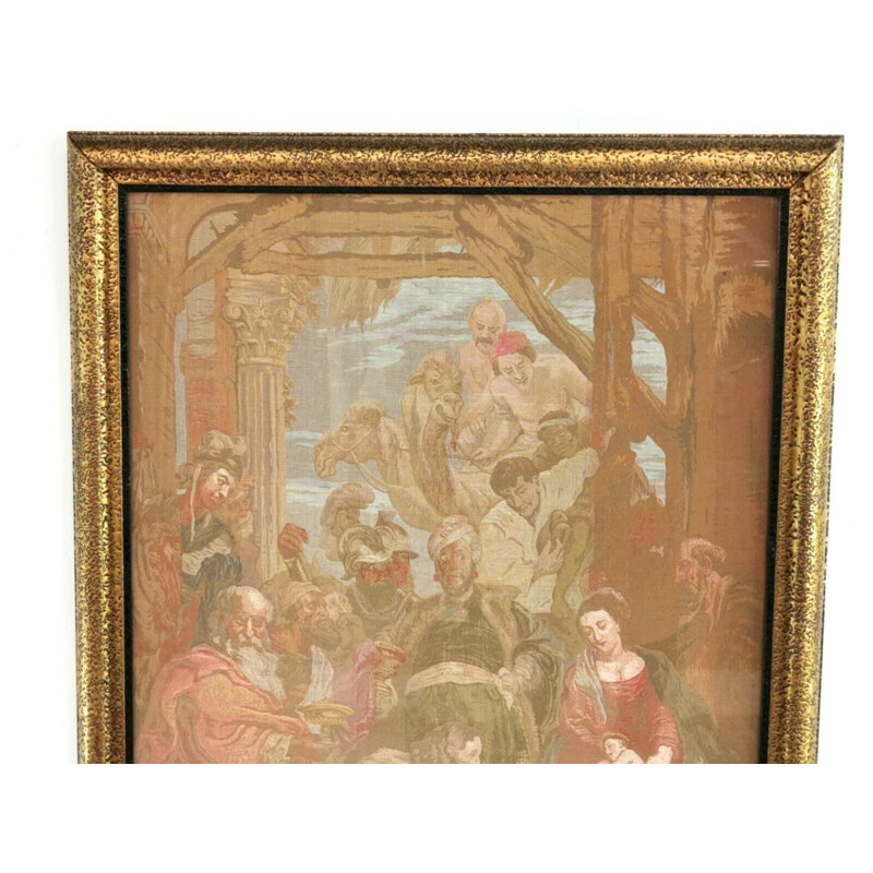 Marco de tapiz vintage "Adoración de los Reyes Magos" en madera de Peter Paul Rubens, Inglés