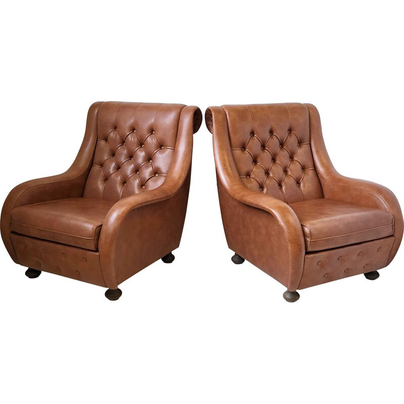 Pair of vintage brown armchairs, 1970