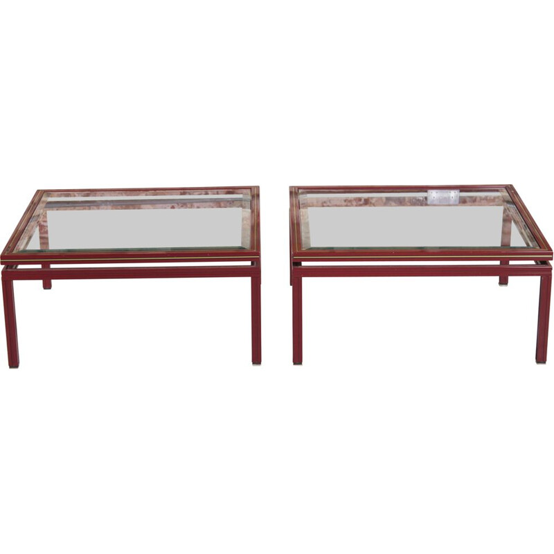 Pair of vintage beveled glass tables by Pierre Vandel, France 1970