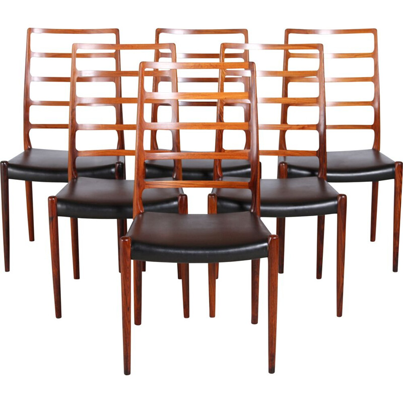 Set of 6 vintage Danish rosewood chairs by Niels O. Møller for J.L. Møller, 1960s