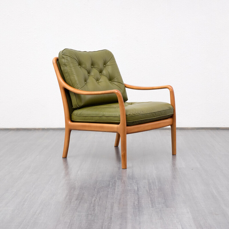 Mid century modern armchair in cherry-wood and leather - 1960s