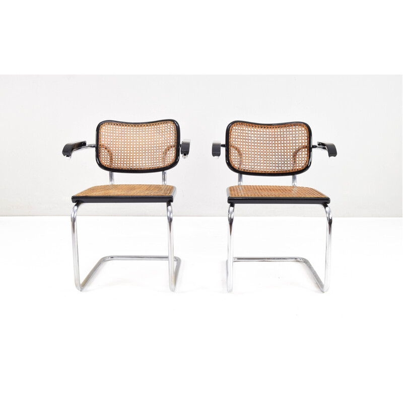 Pair of mid century Cesca B64 chairs with chromed tubular structure by Marcel Breuer, 1960s