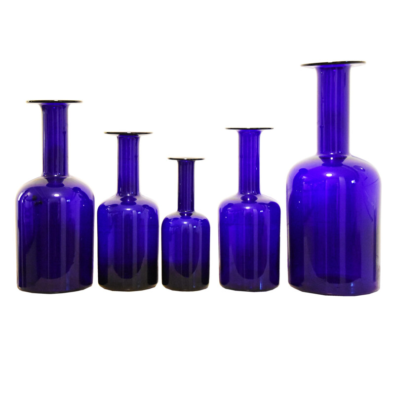 Set di 5 bottiglie vintage blu holmegaard di Otto Brauer, 1960