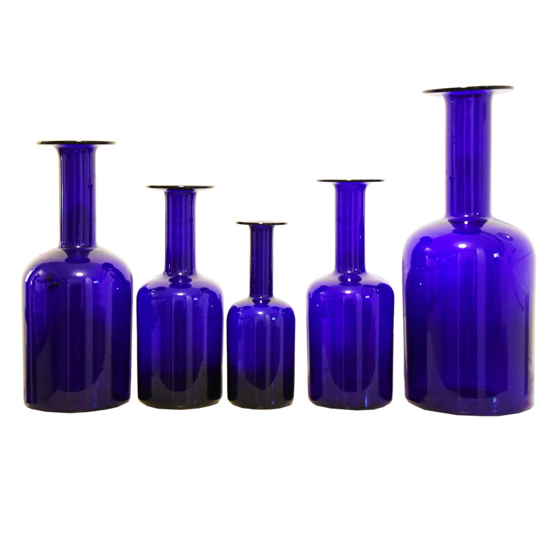 Set of 5 vintage blue holmegaard bottles by Otto Brauer, 1960