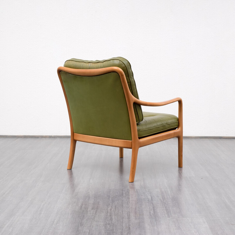 Mid century modern armchair in cherry-wood and leather - 1960s