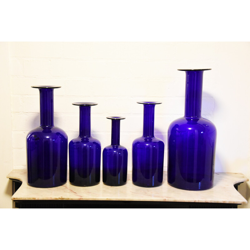 Set of 5 vintage blue holmegaard bottles by Otto Brauer, 1960