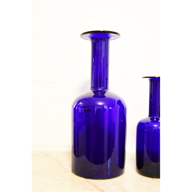 Set of 5 vintage blue holmegaard bottles by Otto Brauer, 1960