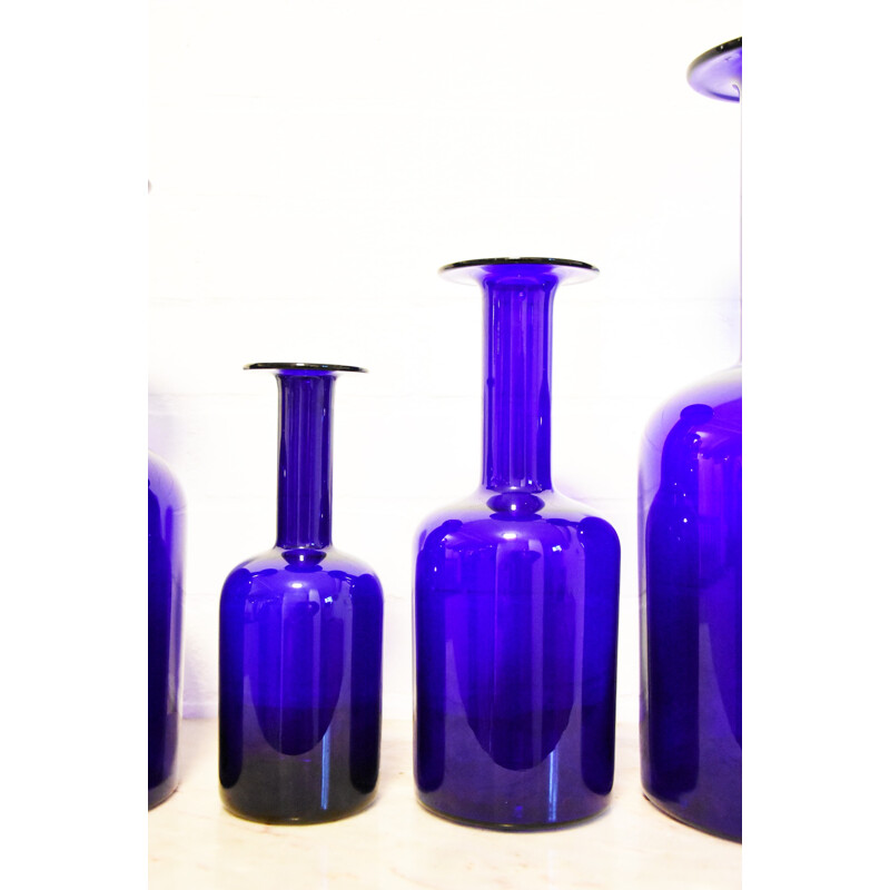 Set of 5 vintage blue holmegaard bottles by Otto Brauer, 1960