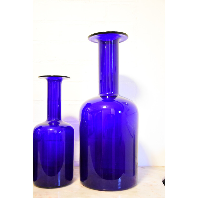 Set van 5 vintage blauwe holmegaard flessen van Otto Brauer, 1960