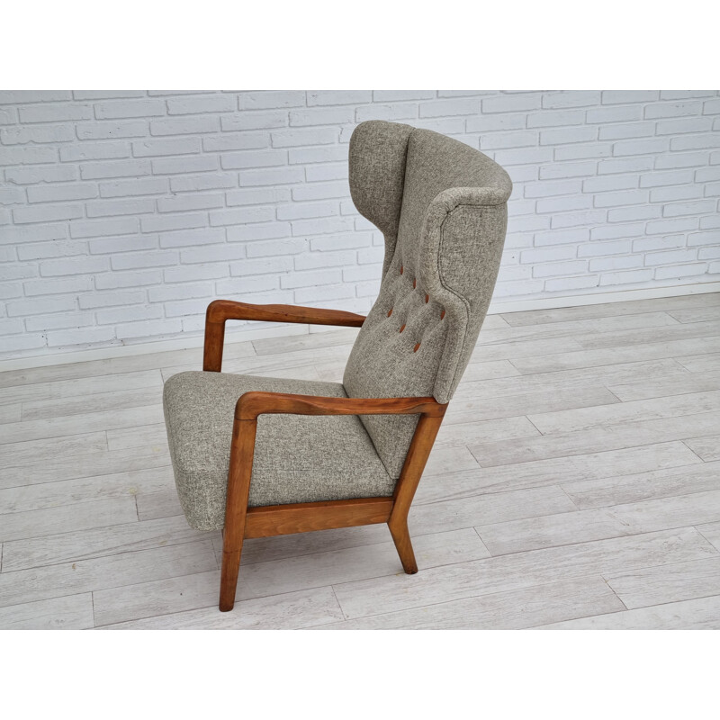 Vintage Danish armchair with beech wood armrest by Fritz Hansen, 1960s