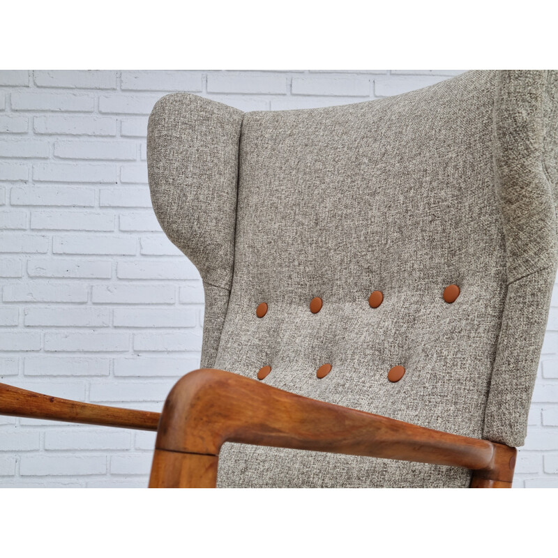 Vintage Danish armchair with beech wood armrest by Fritz Hansen, 1960s