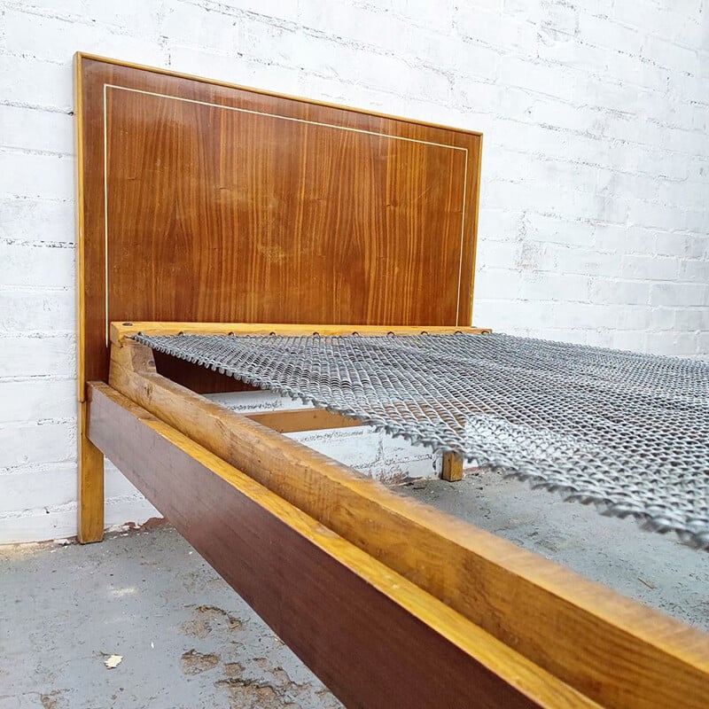 Mid century beech wood bed, Spain 1950s