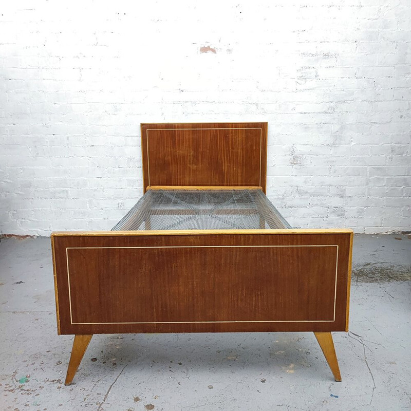 Mid century beech wood bed, Spain 1950s