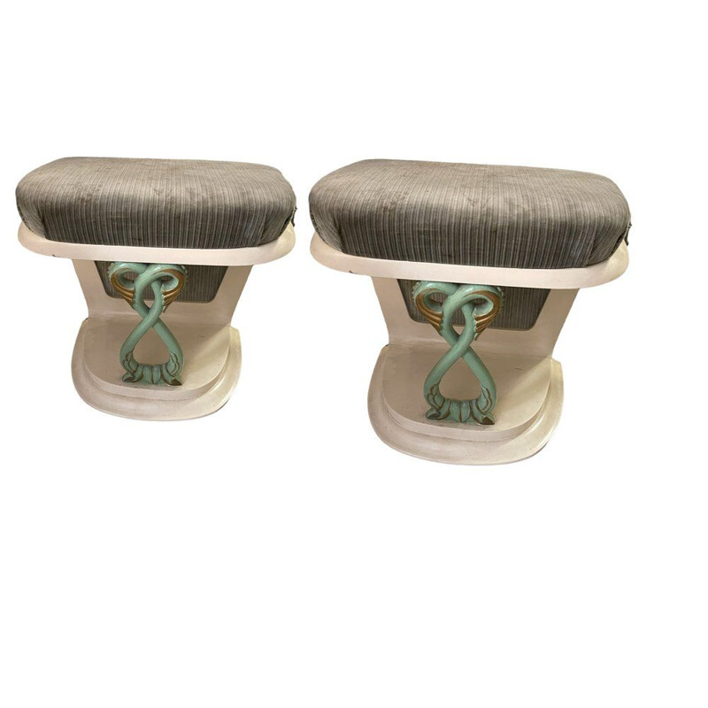 Set of 2 vintage Art Deco wooden stools by Pier Colli Luigi