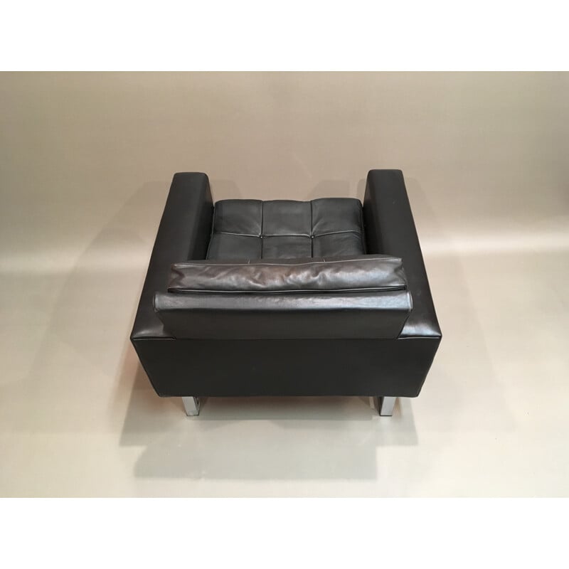 Black armchair in leather and chromed metal - 1950s