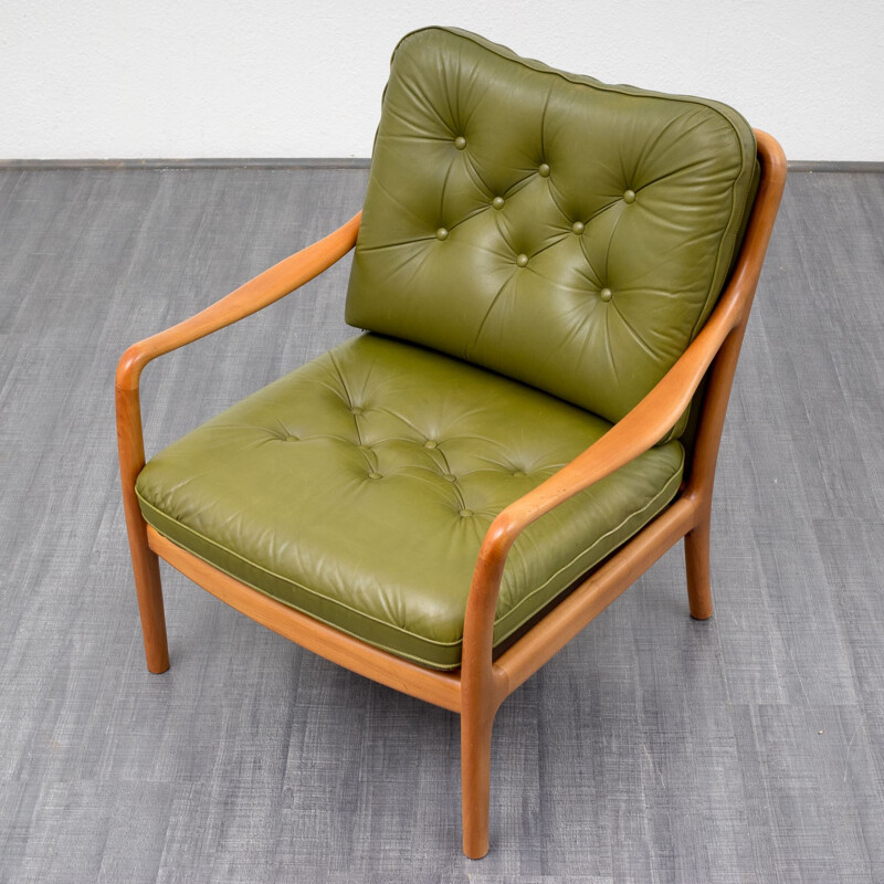 Mid century modern armchair in cherry-wood and leather - 1960s