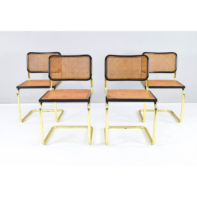 Set of 4 mid century beech wood Cesca B32 chairs by Marcel Breuer, Italy 1970s