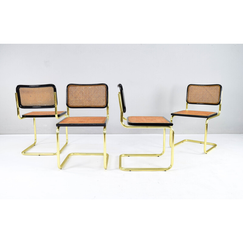 Ensemble de 4 chaises vintage Cesca B32 en bois de hêtre par Marcel Breuer, Italie 1970