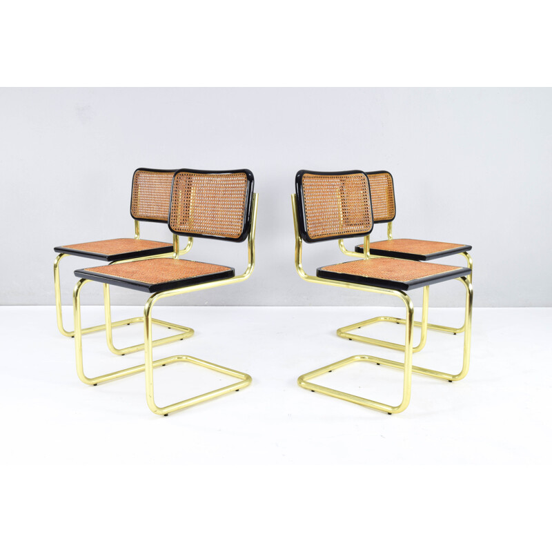 Conjunto de 4 cadeiras de faia Cesca B32 de Marcel Breuer, Itália 1970