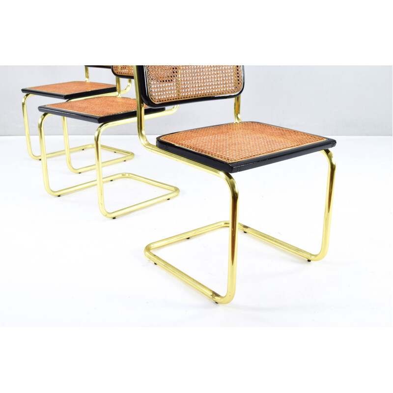 Set of 4 mid century beech wood Cesca B32 chairs by Marcel Breuer, Italy 1970s