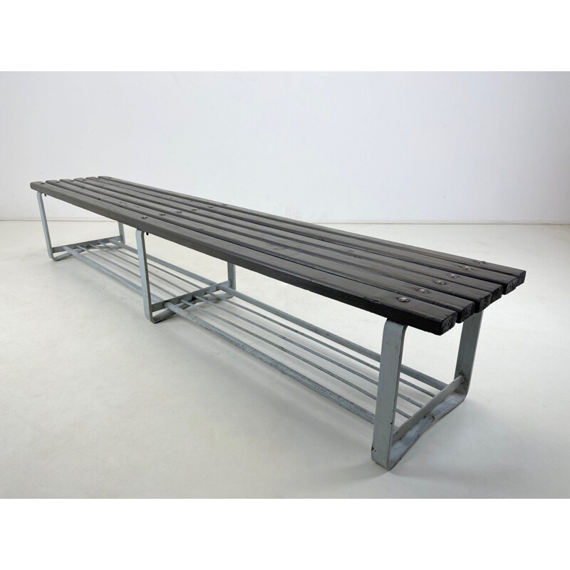 Vintage metal and wood bench, 1950s