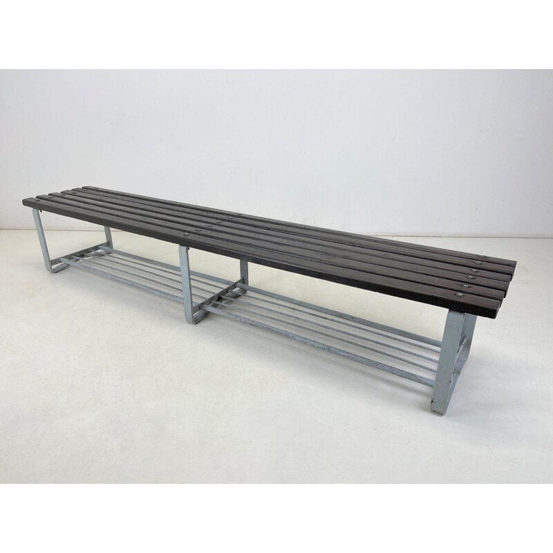 Vintage metal and wood bench, 1950s