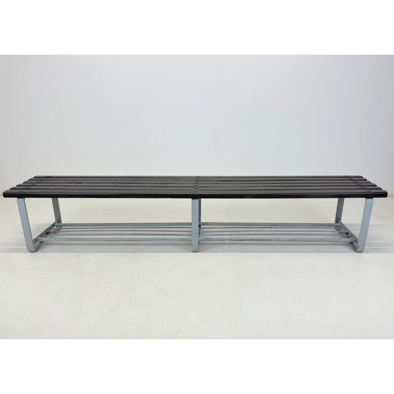 Vintage metal and wood bench, 1950s