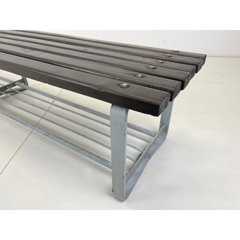 Vintage metal and wood bench, 1950s