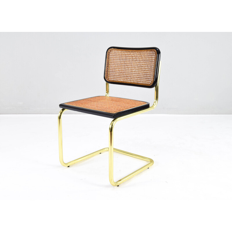 Mid century brass and golden steel Cesca B32 chair by Marcel Breuer, Italy 1970s