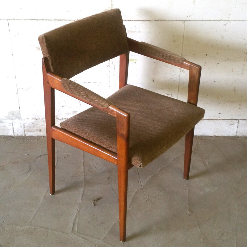 Set of 4 Thonet armchairs in solid teak and beige fabric - 1960s