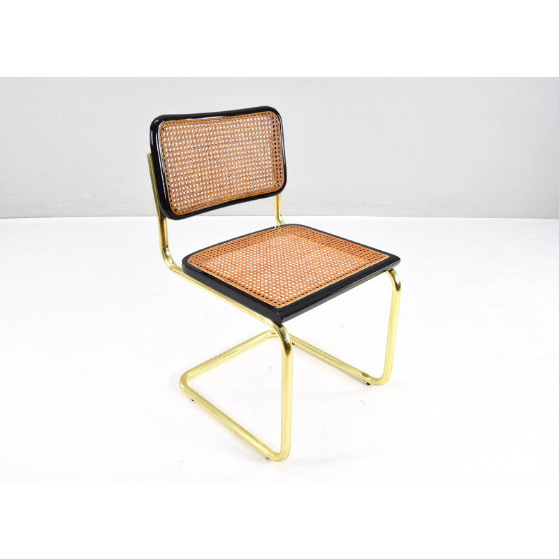 Chaise vintage Cesca B32 en laiton et acier doré par Marcel Breuer, Italie 1970