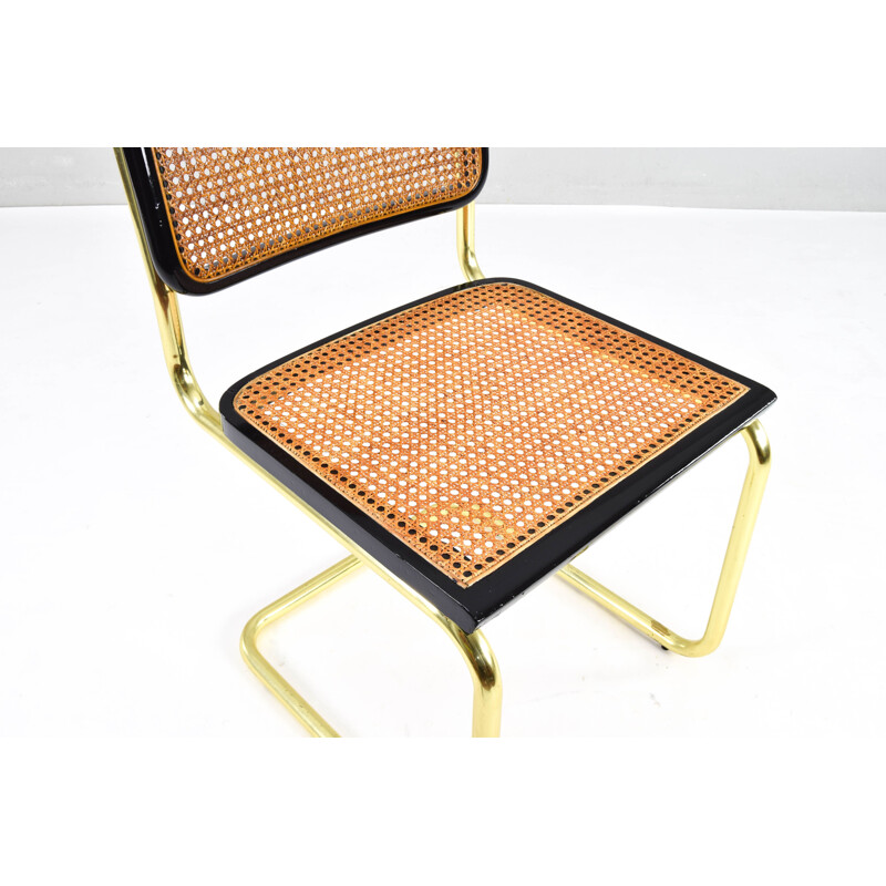 Mid century brass and golden steel Cesca B32 chair by Marcel Breuer, Italy 1970s