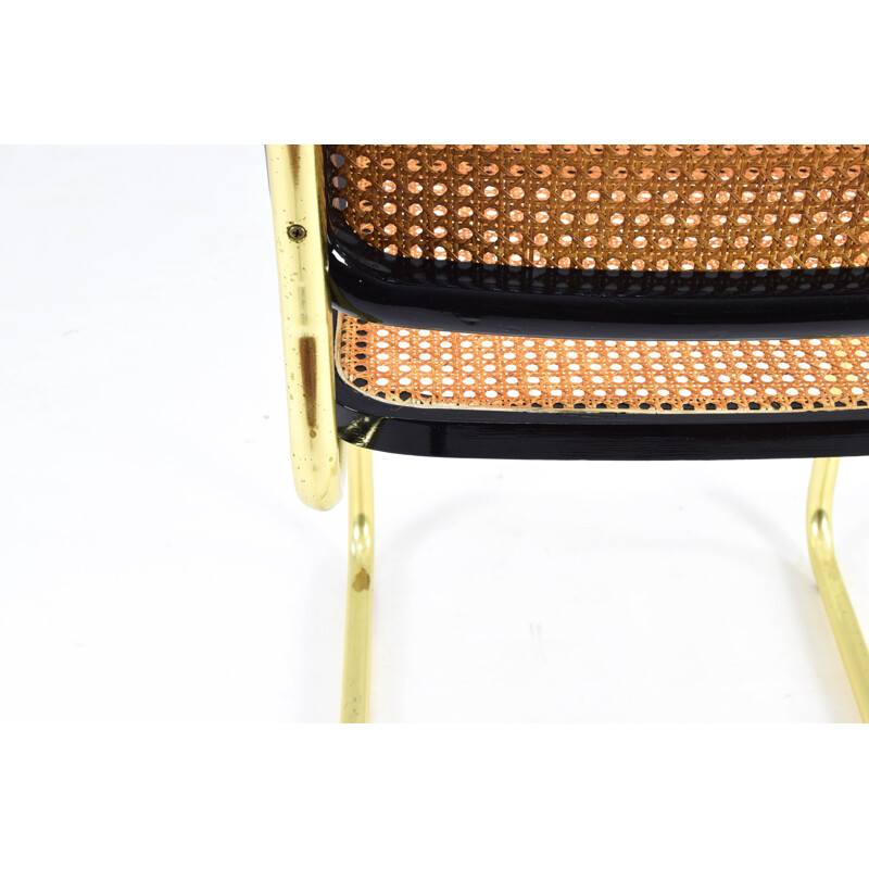 Mid century brass and golden steel Cesca B32 chair by Marcel Breuer, Italy 1970s