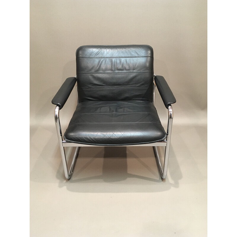 Mid century armchair in chormed metal and leather - 1960s