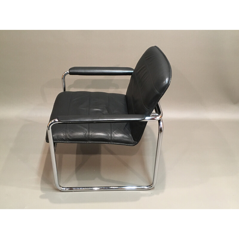 Mid century armchair in chormed metal and leather - 1960s