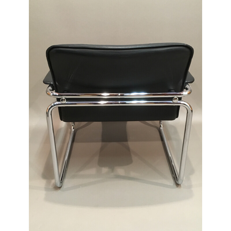 Mid century armchair in chormed metal and leather - 1960s