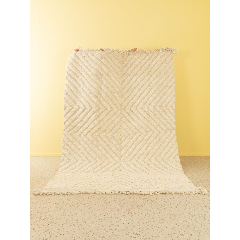 Vintage berber carpet invisible cream wool, Morocco
