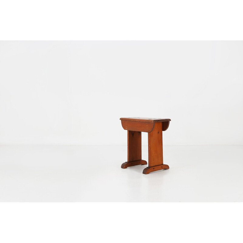 Vintage wooden wabi-sabi stool, 1880s